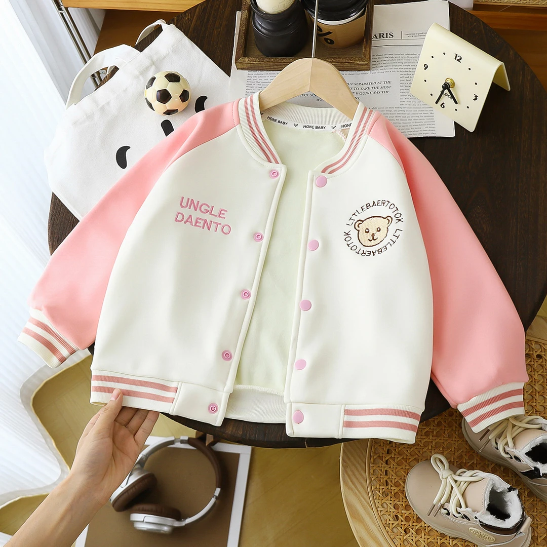 【加绒】儿童外套男女童秋冬衣服字母夹克宝宝韩版洋气保暖棒球服