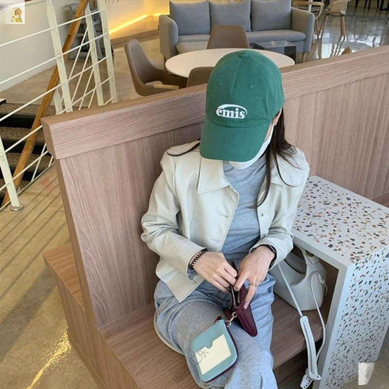 emis)胖迪同款绿色帽子女 字母刺绣棒球帽情侣防晒鸭舌帽碎花