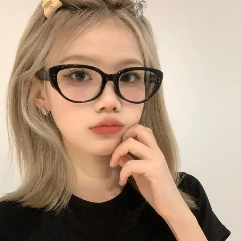 韩版氛围感女素颜神器黑色粗边平光镜猫眼眼镜ins通用网红复古