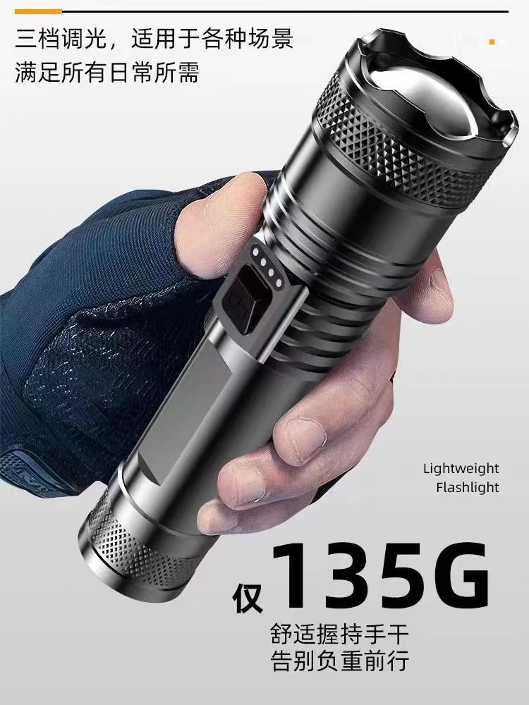 【自行车专属】夜间爆亮调光充电手电筒变焦远射激光应急功能灯