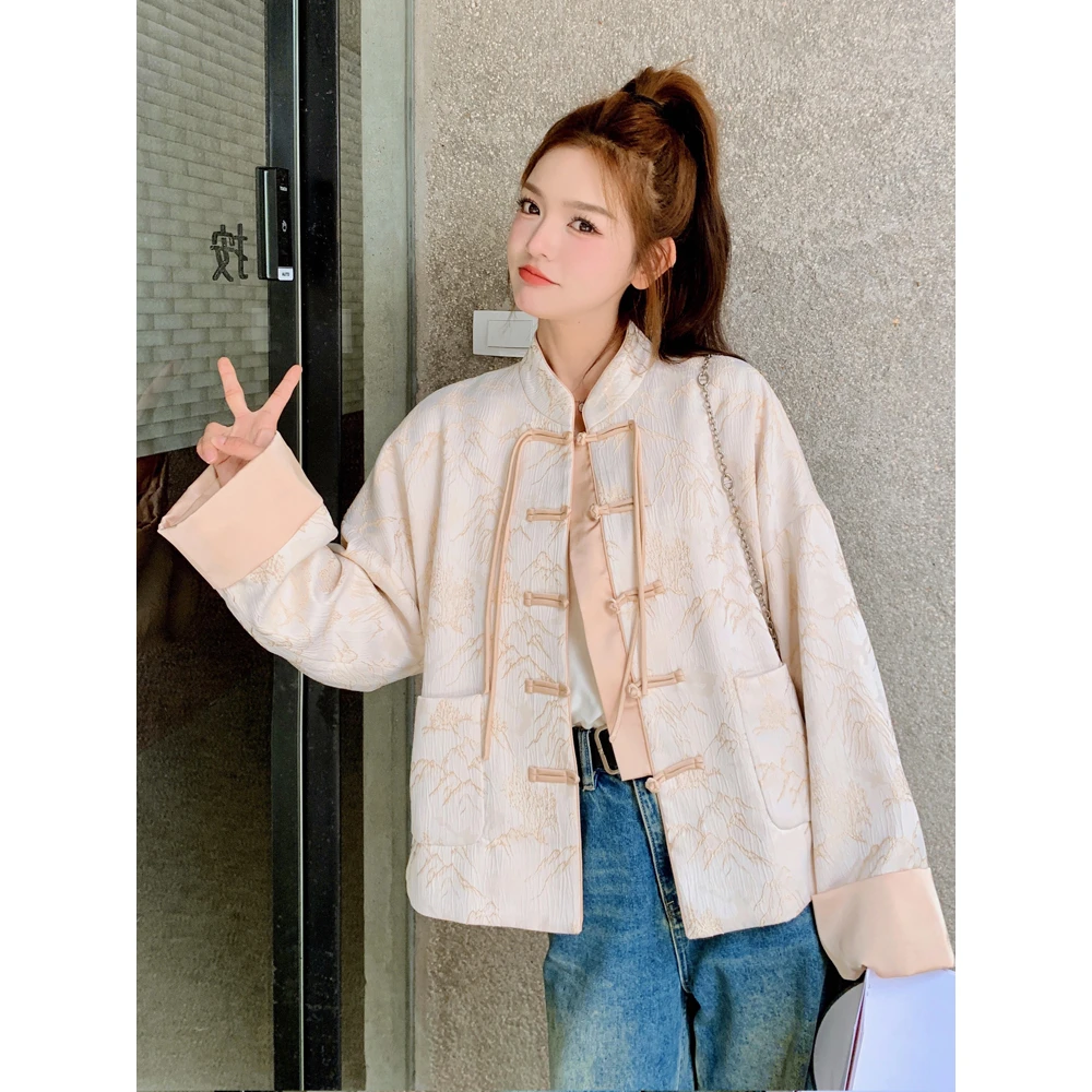 粉色奶呼呼减龄甜美新中式国风上衣外套女春秋复古小个子超好看