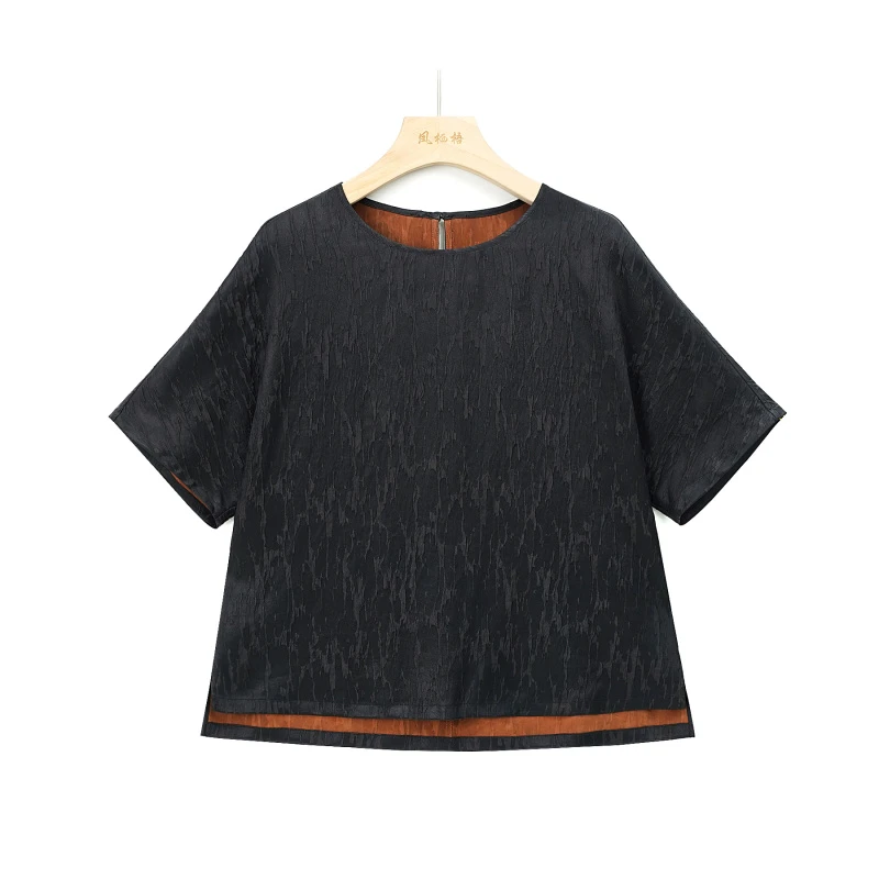 香云纱冠乐邹双面穿夏季新款圆领短袖提花上衣CD24070503