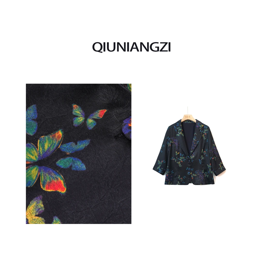 【迷迭香】2024新款黑色百搭西装上衣休闲气质印花外套FB24012510