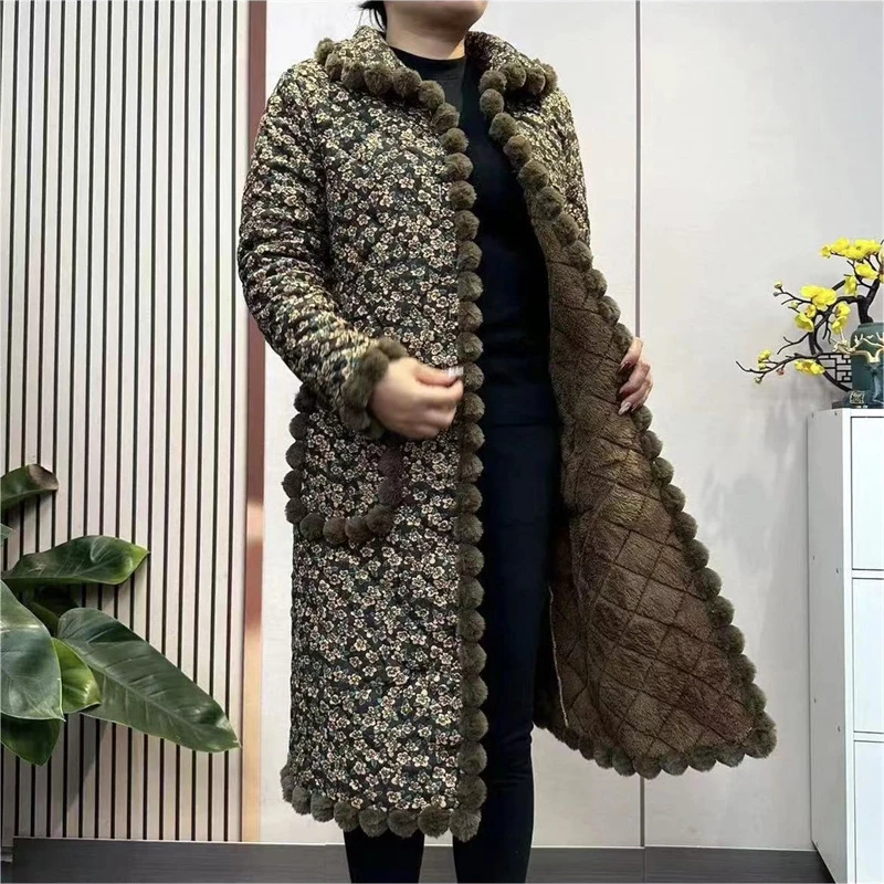 妈妈装冬装加厚棉衣长款加绒棉服大码洋气中老年女装时尚保暖棉袄