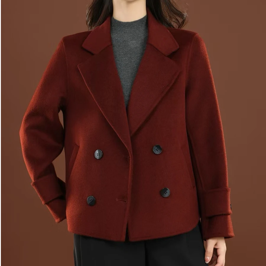 100纯羊毛秋冬新款羊毛大衣女百搭气质短款双面羊毛大衣外套