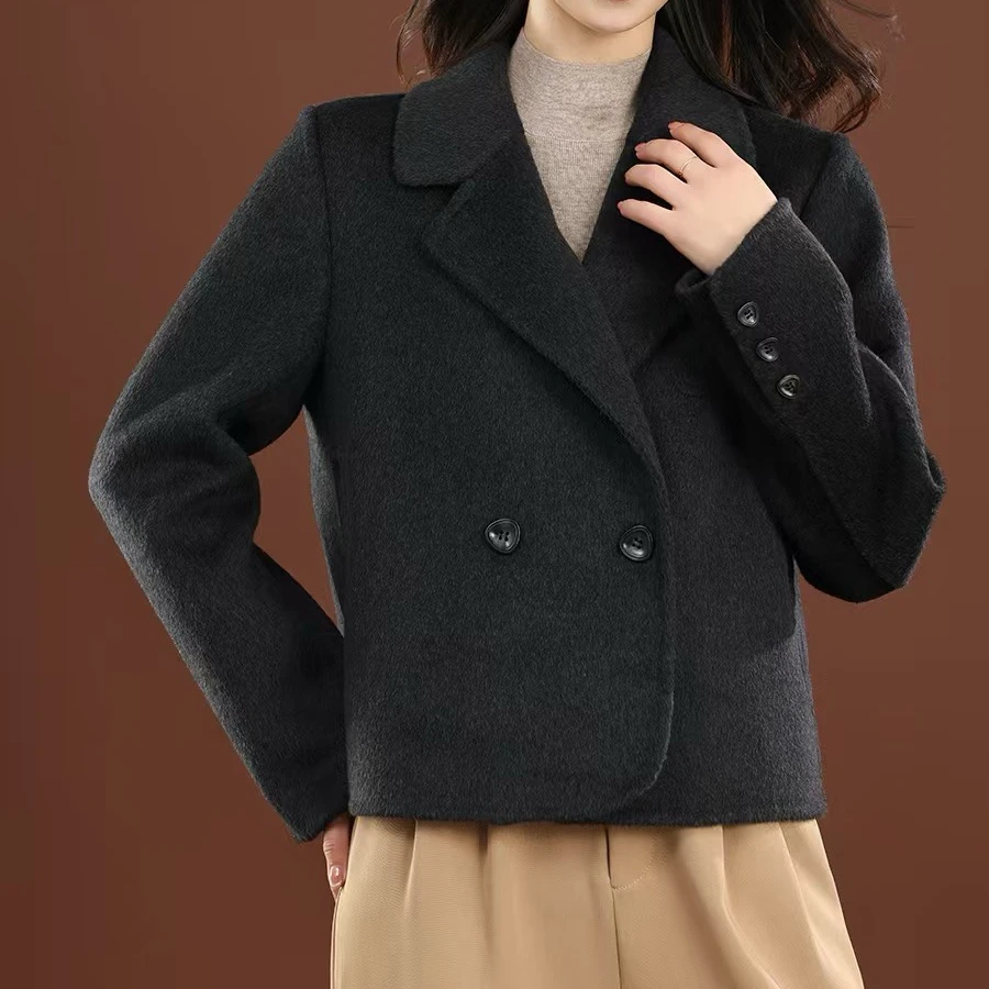 【纯色大牌AB面同款】设计师短款双面羊毛外套小个子双面呢大衣女