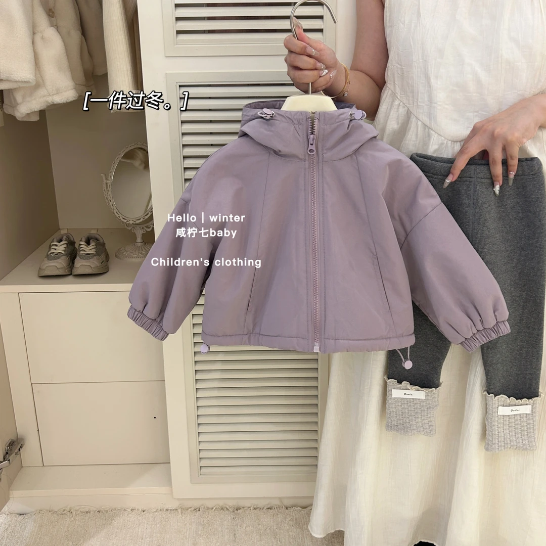 女童外套秋冬季2024新款儿童加厚加绒冲锋衣冬装上衣