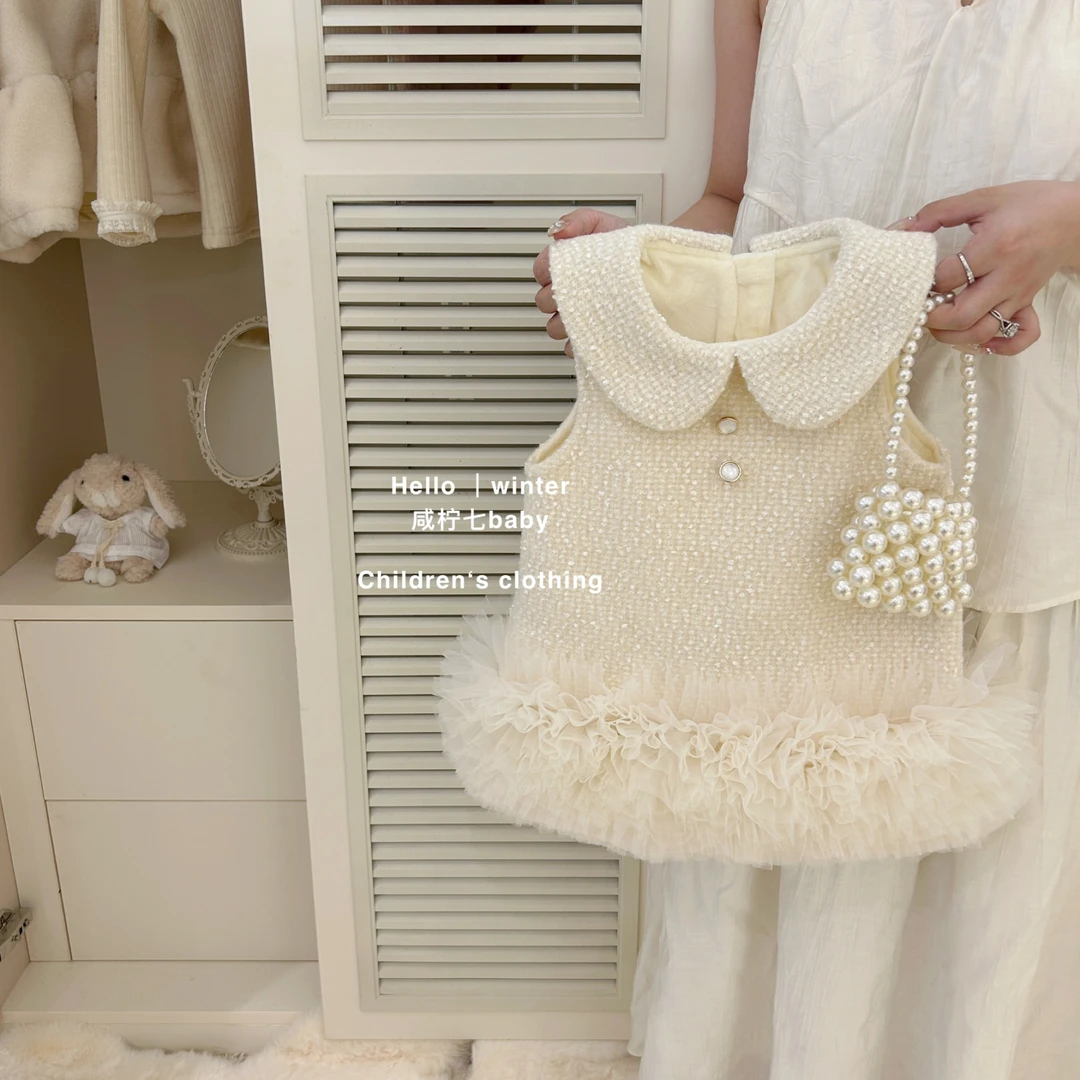 咸柠七法式小香风背心裙女宝冬季圣诞洋气甜美公周岁礼服连衣裙