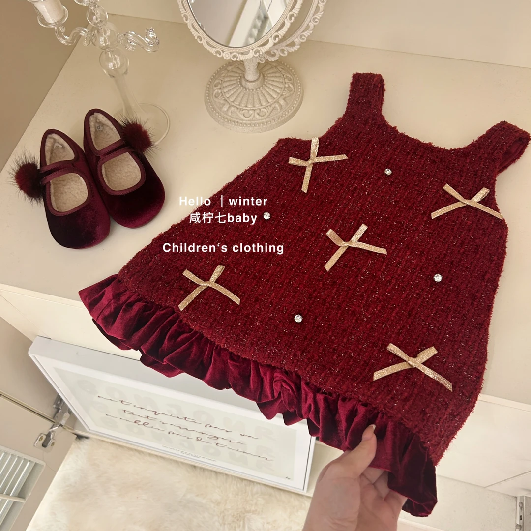 【现】女童加绒背心裙2024新款周岁礼服小童女宝宝洋气公主裙冬装