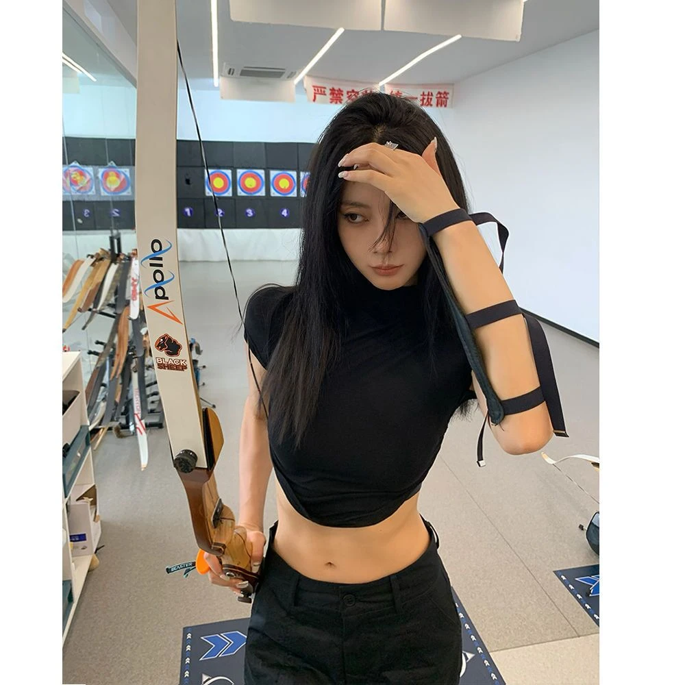 纯欲褶皱性感短袖t恤女夏设计感高腰修身显瘦不规则短款上衣辣妹