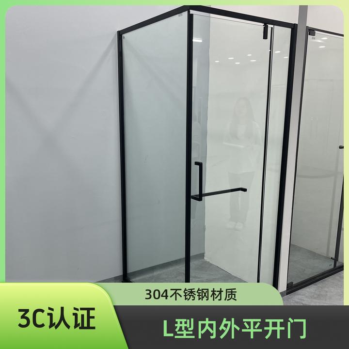 304不锈钢L型一字平开门8MM全钢化玻璃➕纳米防爆膜淋浴房