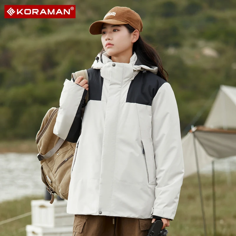 【黑金棉服】KORAMAN时尚情侣款加厚冲锋棉衣潮流撞色外套1999保暖