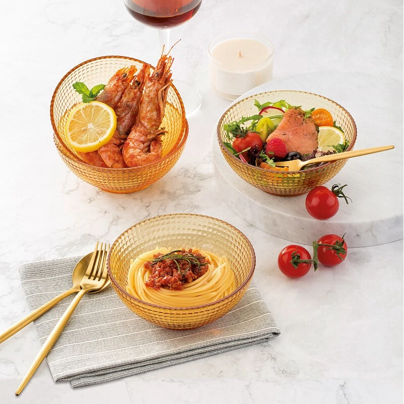 康宁波点琥珀色沙拉碗欧式创意家用透明耐热茶色玻璃碗大容量餐具