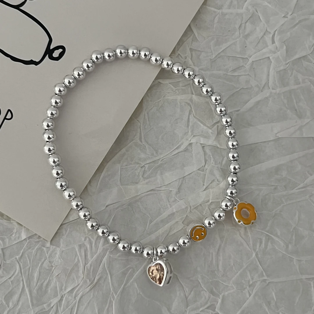 925银手链 韩ins时尚百搭气质简约 甜甜圈弹力手链可爱彩色小众