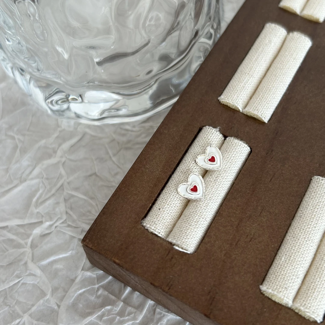 925银耳饰 韩国ins风时尚百搭气质简约 双环红爱心耳钉