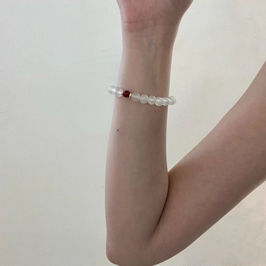 925银手链 韩ins风时尚百搭气质简约 8mm白月光手串手工小众个性