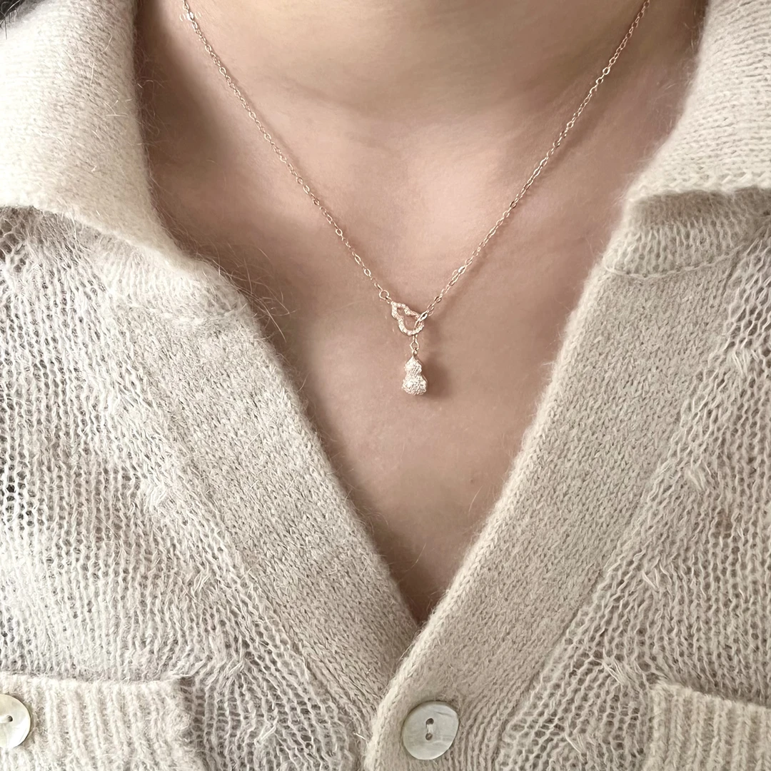 坠链均925银合成锆石 韩国ins风时尚百搭气质简约 双葫芦项链