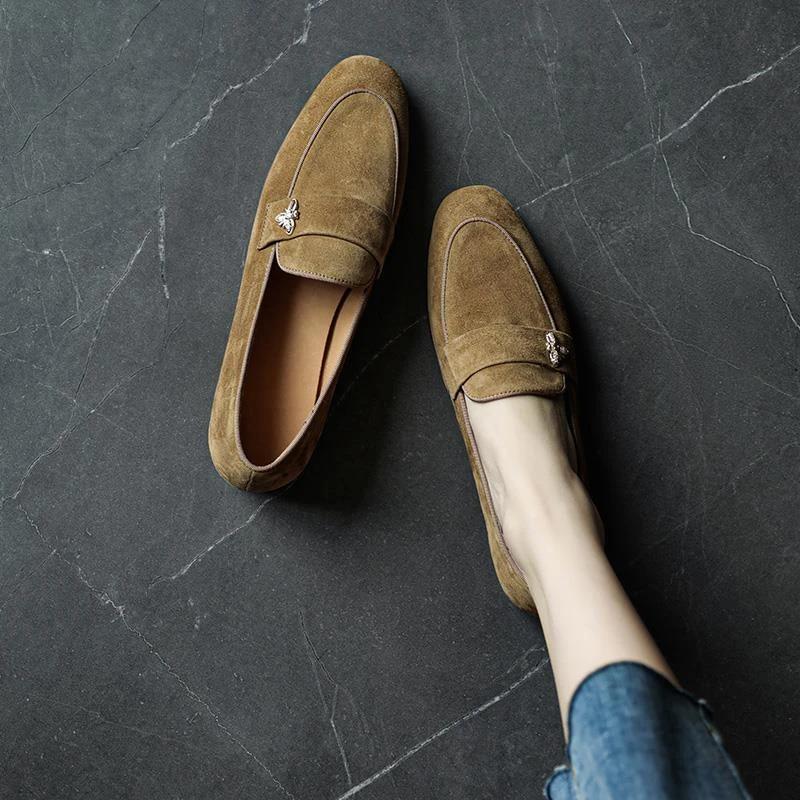 手工真皮~巨柔软~春秋羊皮乐福鞋韩版复古百搭舒适圆头平底单鞋女