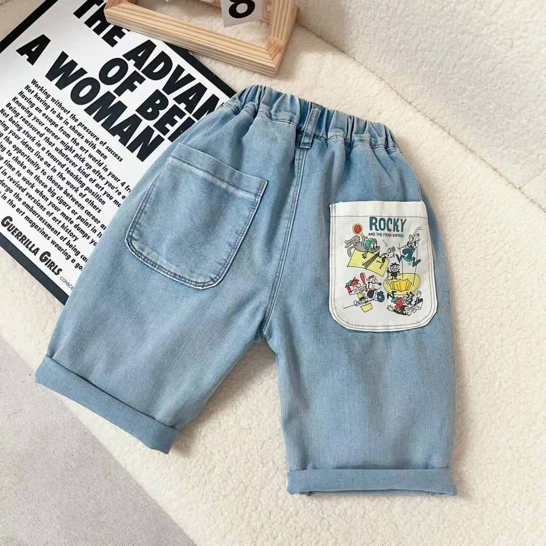 儿童牛仔裤2024新款夏季男童夏装洋气七分裤女孩夏款爆款时髦裤子