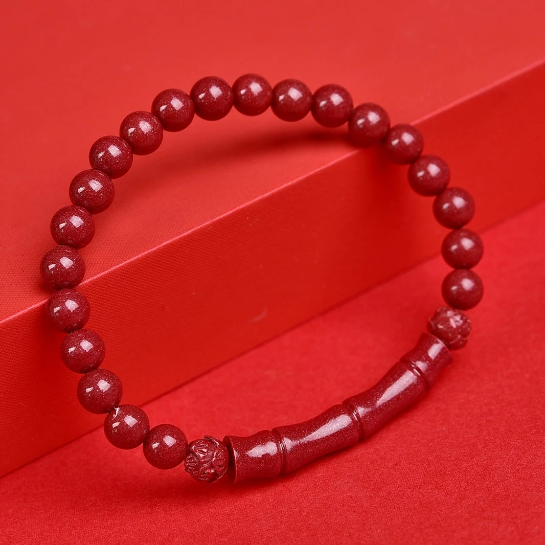 含辰砂工艺品[朱砂]精美竹节弯管手链  红色气质时尚女款单圈手串