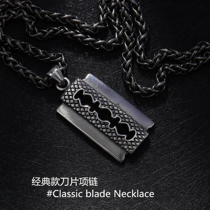 钛钢项链 潮牌hiphop刀片男士吊坠挂链复古个性潮日韩毛衣链朋克