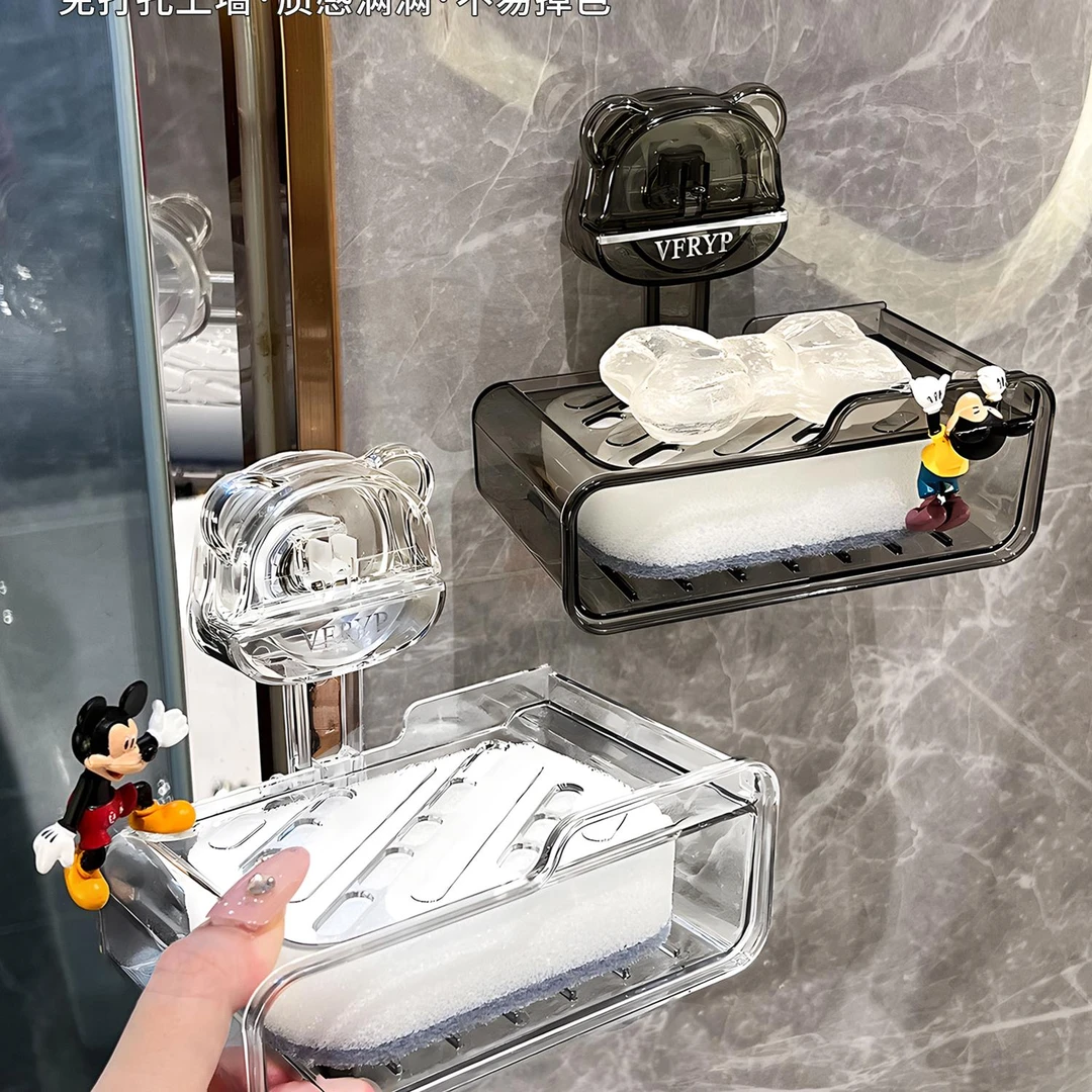 小熊吸盘皂盒质感香皂置物架免打孔家用肥皂盒壁挂免打孔厕所