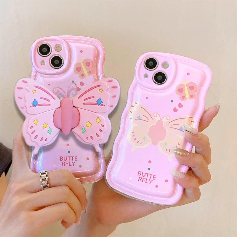 苹果华为小米oppovivo新款粉蝴蝶椭圆波浪全包防摔高颜值手机壳女