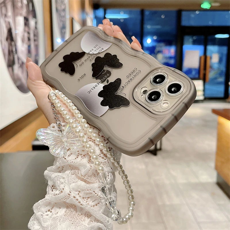 苹果/华为/小米/oppo/vivo黑色蝴蝶手链全包透明防摔手机软壳新款