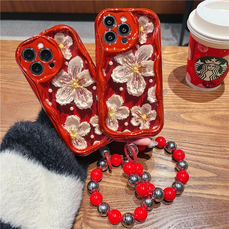 高颜值满屏花花苹果oppo华为小米vivo电镀红曲边全包防摔手机壳女