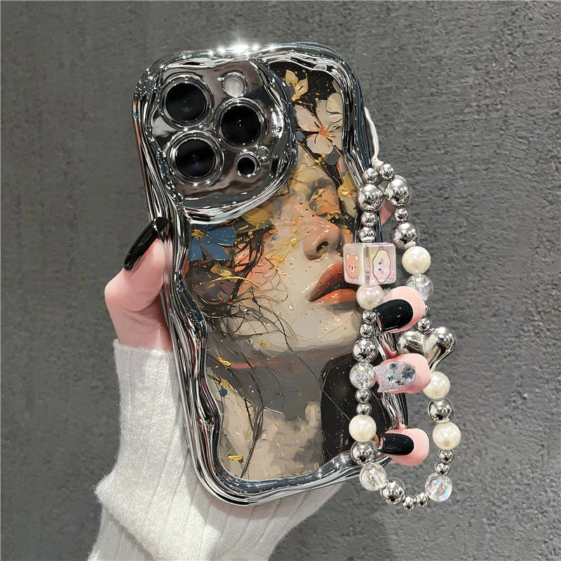 油画风女孩适用苹果华为荣耀VIVO小米OPPO手机壳电镀曲边高颜值潮