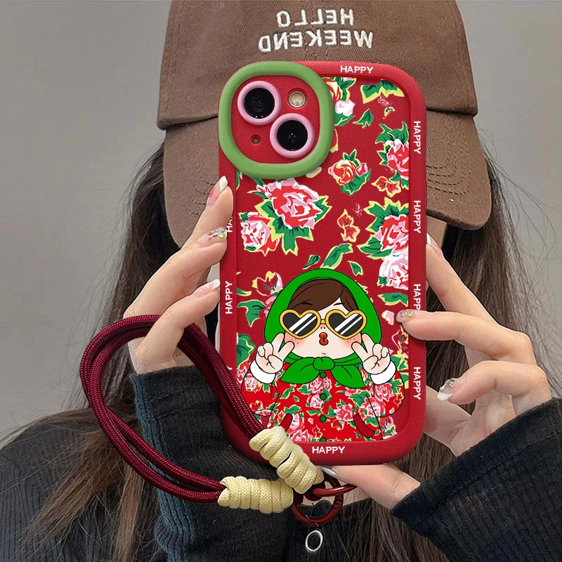 花棉袄少女请發财苹果华为oppovivo精孔圆墩全包防摔手机壳小清新