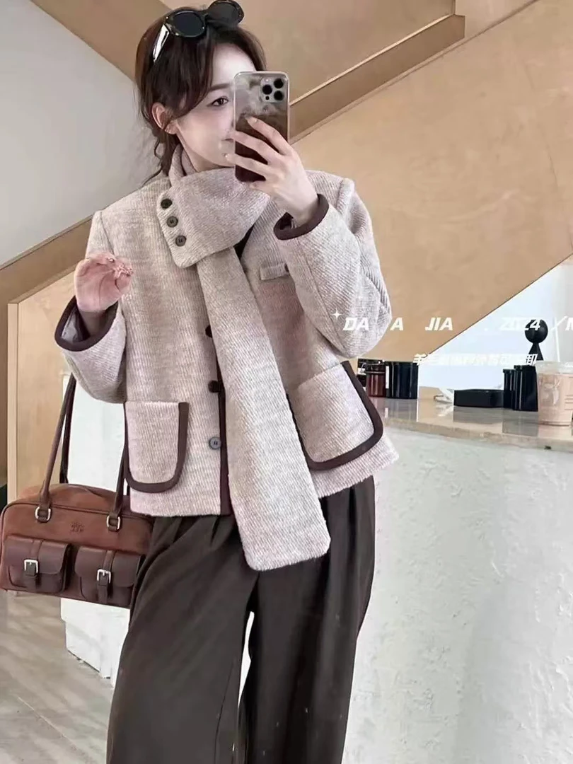 59-219链接毛呢短外套设计感百搭大衣女
