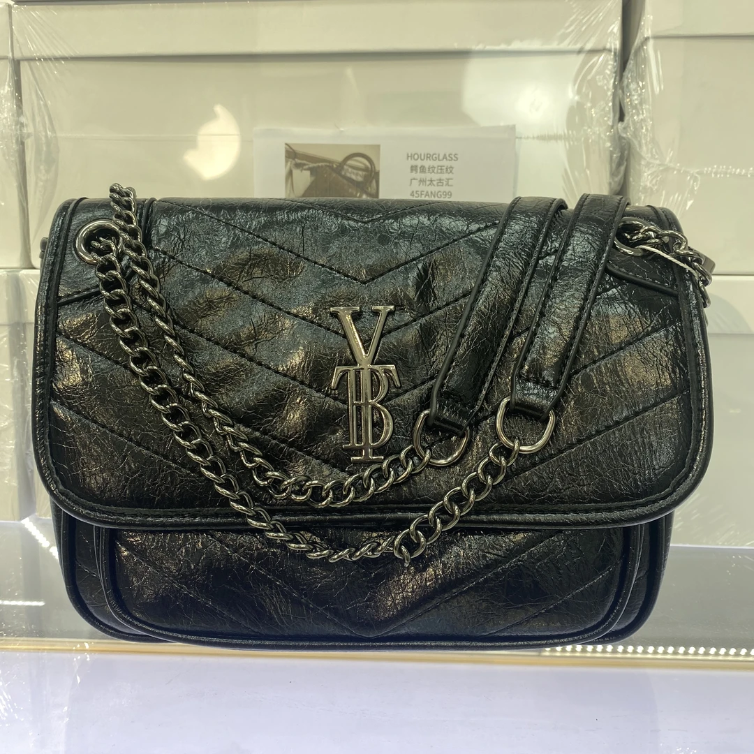 尺寸27*22大牌代工菱格黑色单肩流浪包中号菱格肩包黑银（无礼盒）