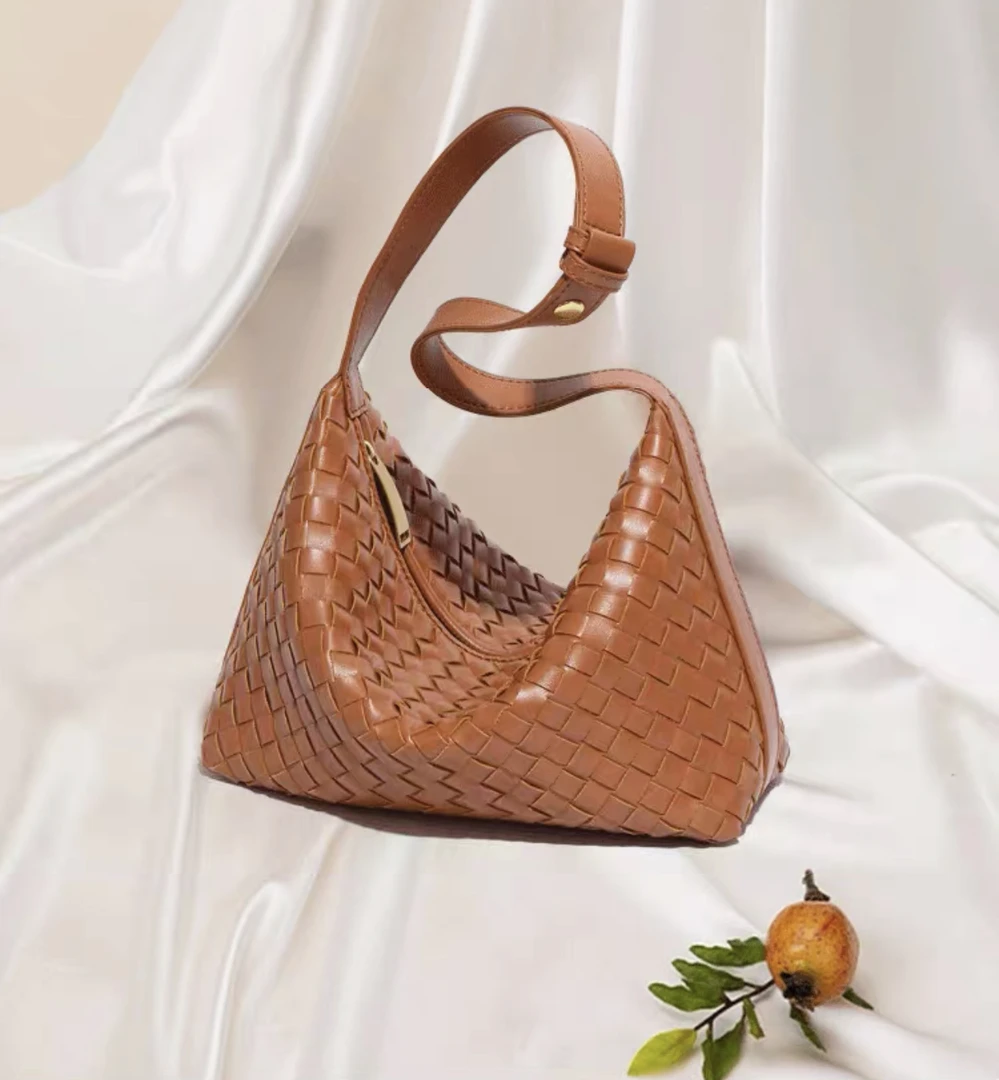 牛皮托特包时尚休闲棕色（无礼盒）腋下单肩编织包肩包