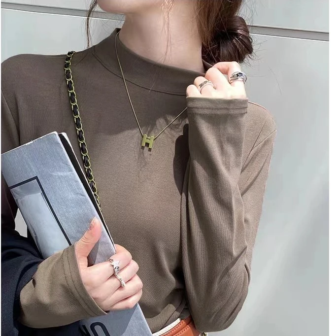 【希希打底】弹力棉小立领打底衫长袖T恤百搭大码内搭软糯舒适