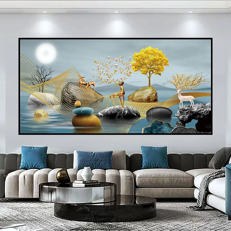 轻奢高级感艺术壁画客厅沙发背景墙装饰画现代简约自粘贴墙面贴纸