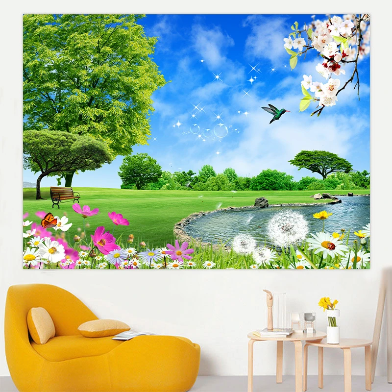 现代简约田园风景装饰画客厅餐厅书房卧室墙上壁纸治愈系自粘贴画