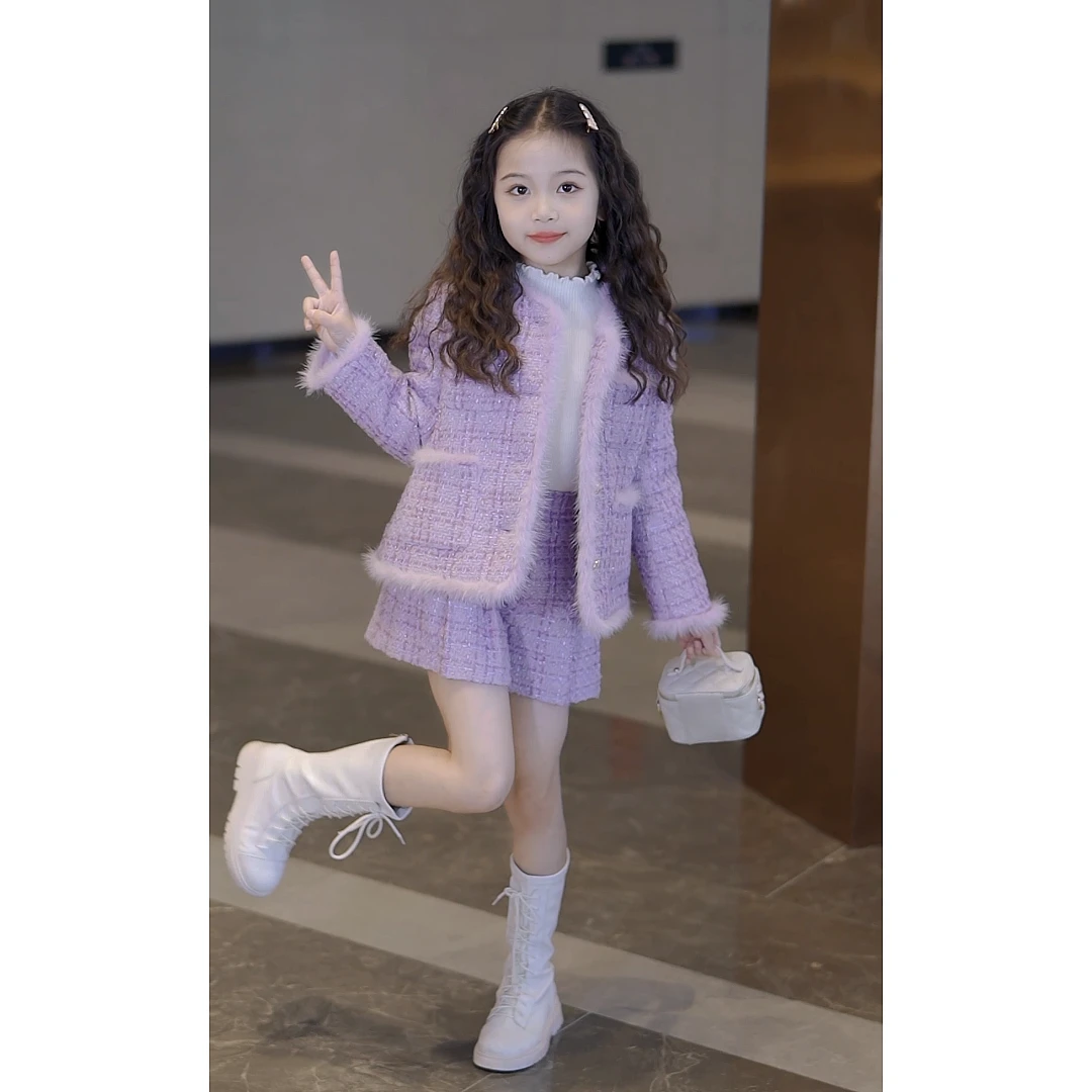 媛媛公主2023冬【夹棉加厚】女童中大童亲子小香针织套装63450T743