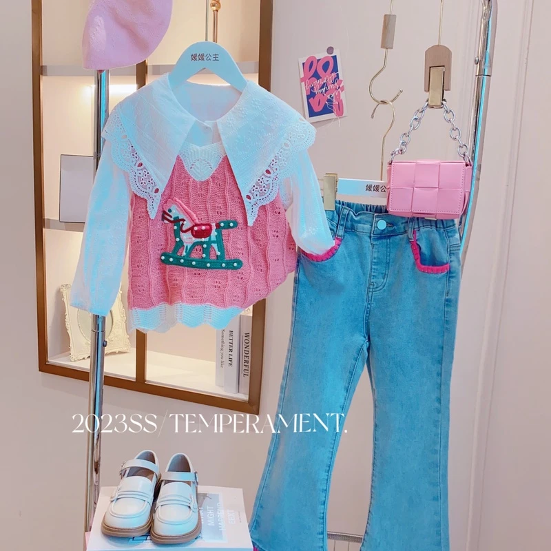 媛媛公主2023秋季女童中大童卡通针织毛衣马甲63411T536