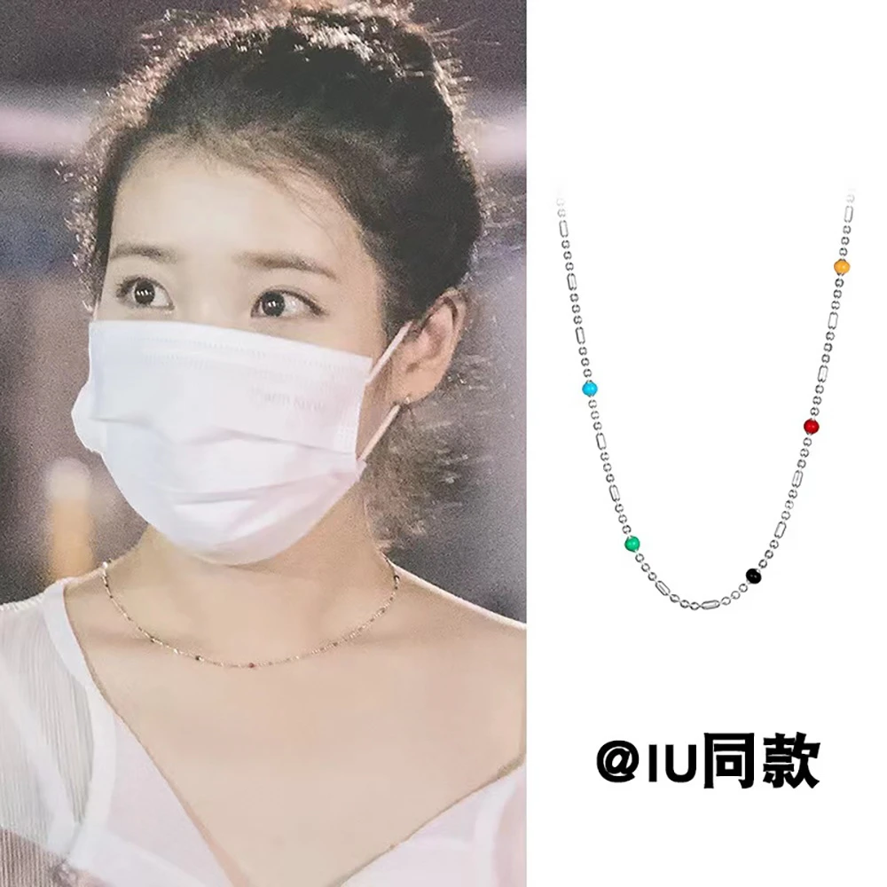 钛钢项链 IU同款项链小众设计彩虹豆豆锁骨链2025新款潮爆款