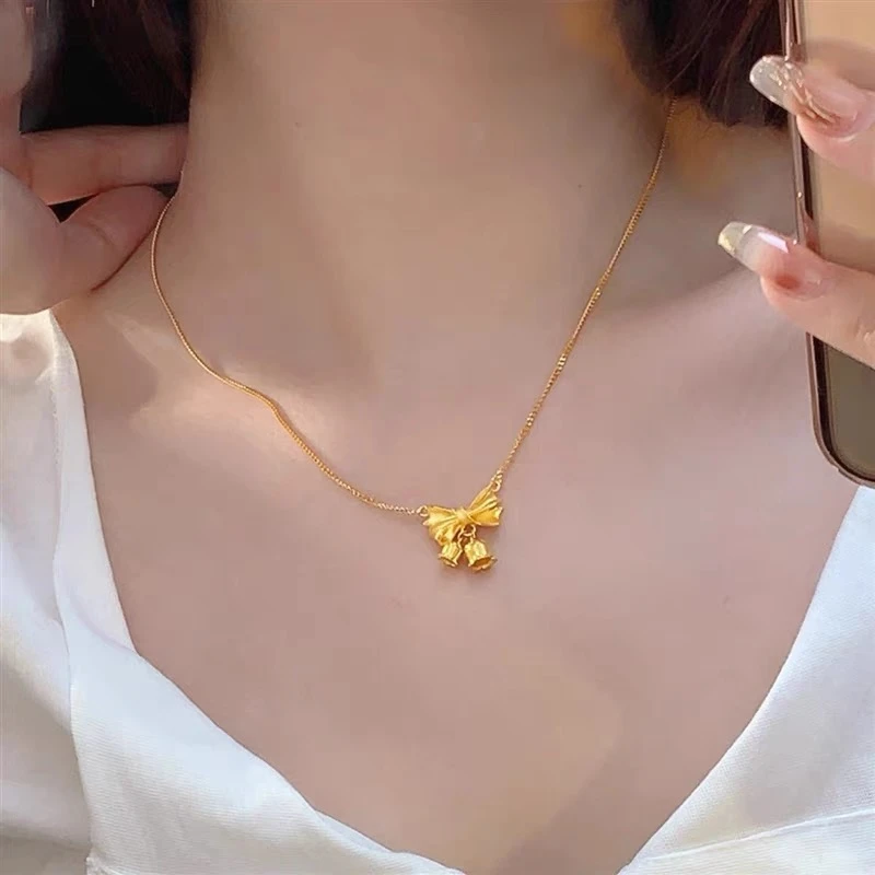 铜合金项链 2025新款网红爆款女铃兰花在逃公主蝴蝶结气质时尚风