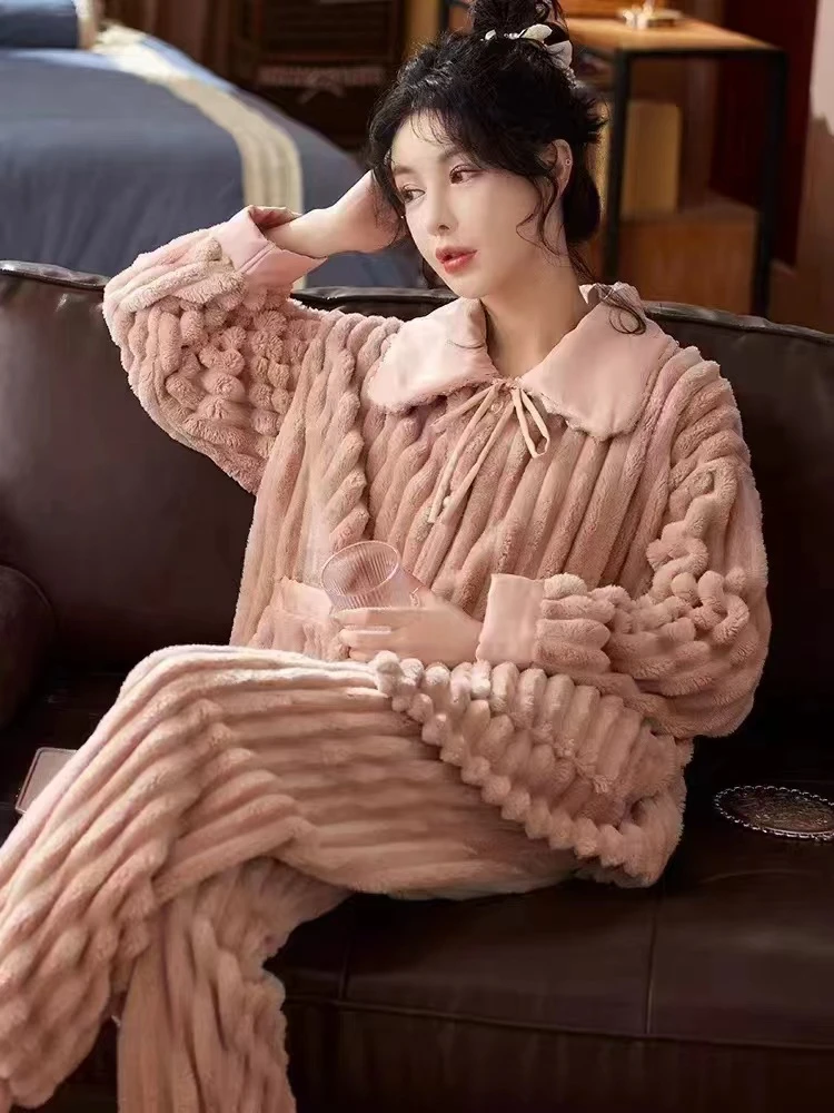 【79芳华】仙女风珊瑚绒秋冬你女士睡衣加厚法兰绒保暖家居服套装81