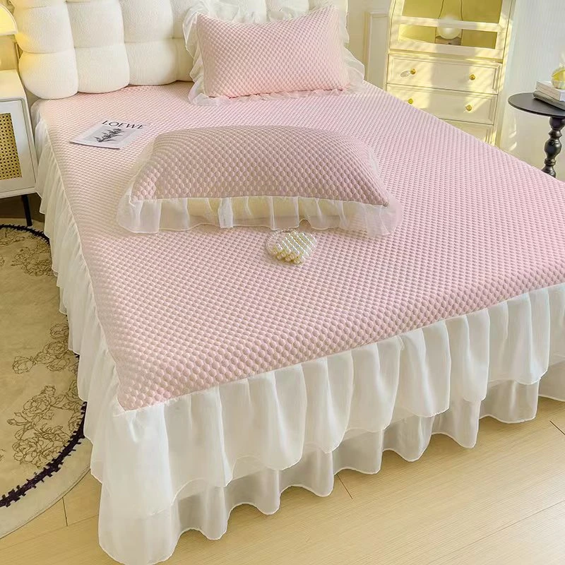 【新款冰豆豆】床裙款凉席可水洗透气凉感冰丝凉席三件套