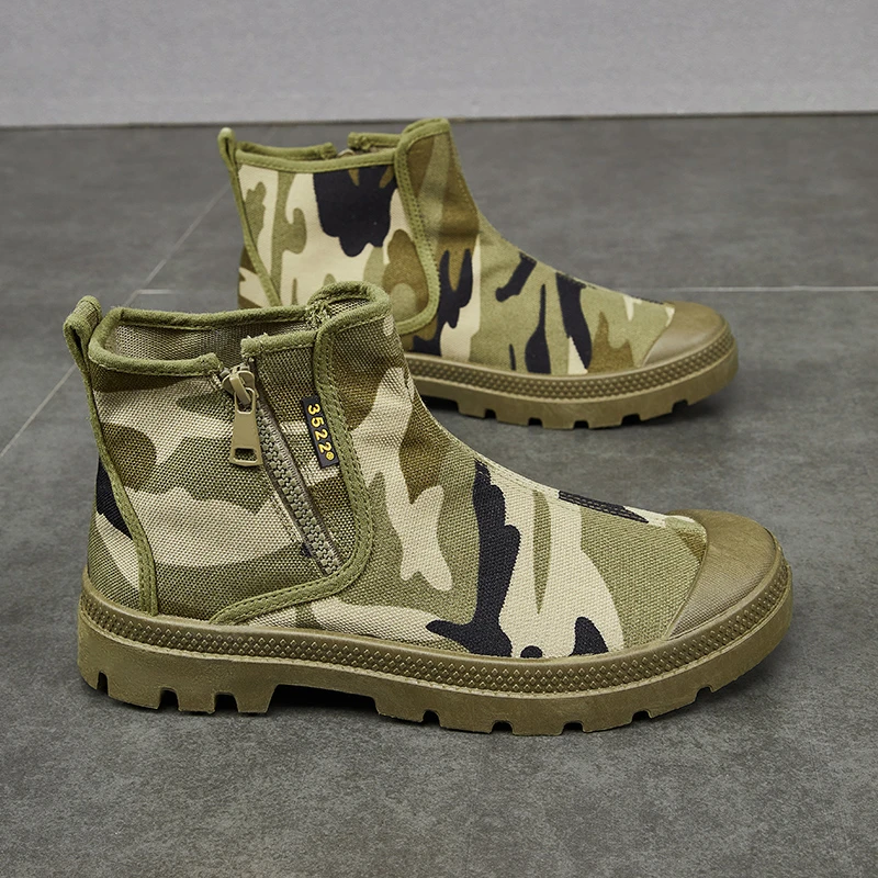 侧拉链款劳保鞋男高帮时尚大码防滑耐磨登山靴厚底减震单靴棉鞋