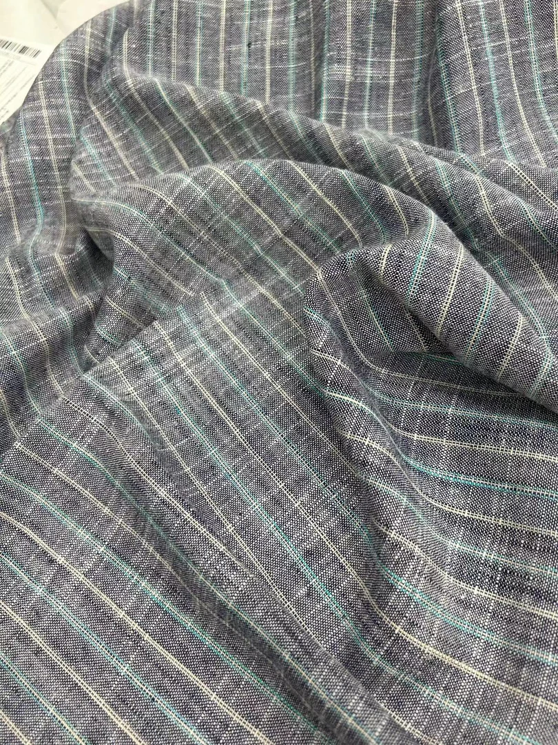 色纸复古蓝 麻棉软糯垂坠单层不透 亚麻服装面料 140门幅