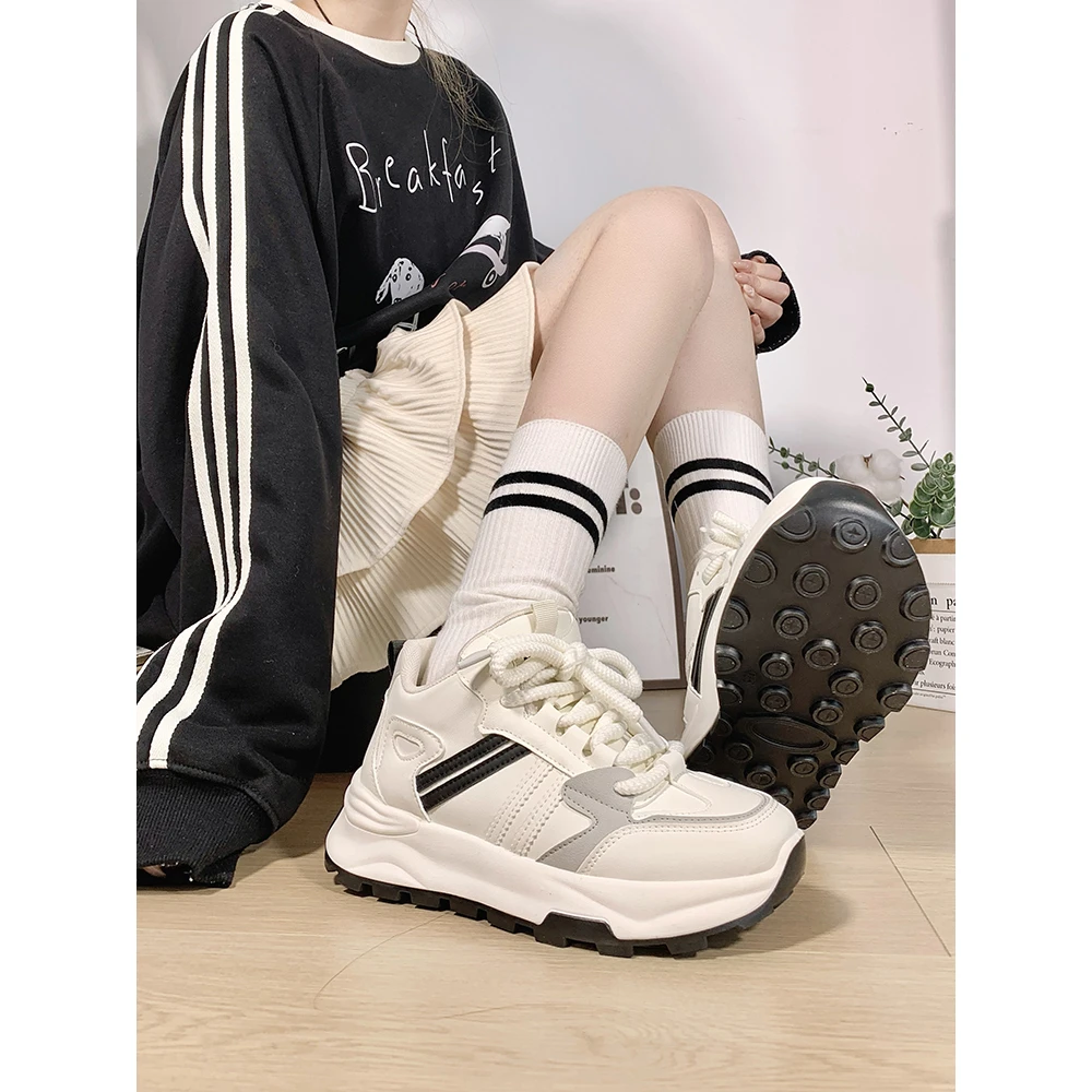 人本高帮休闲鞋女2025春季新款学生韩版百搭运动鞋ins潮休闲板鞋