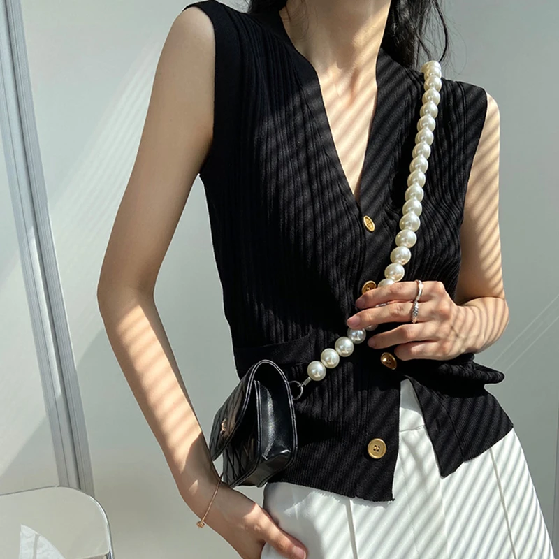 马甲女款外穿法式小香风无袖上衣冰丝针织开衫夏季背心薄v领坎肩