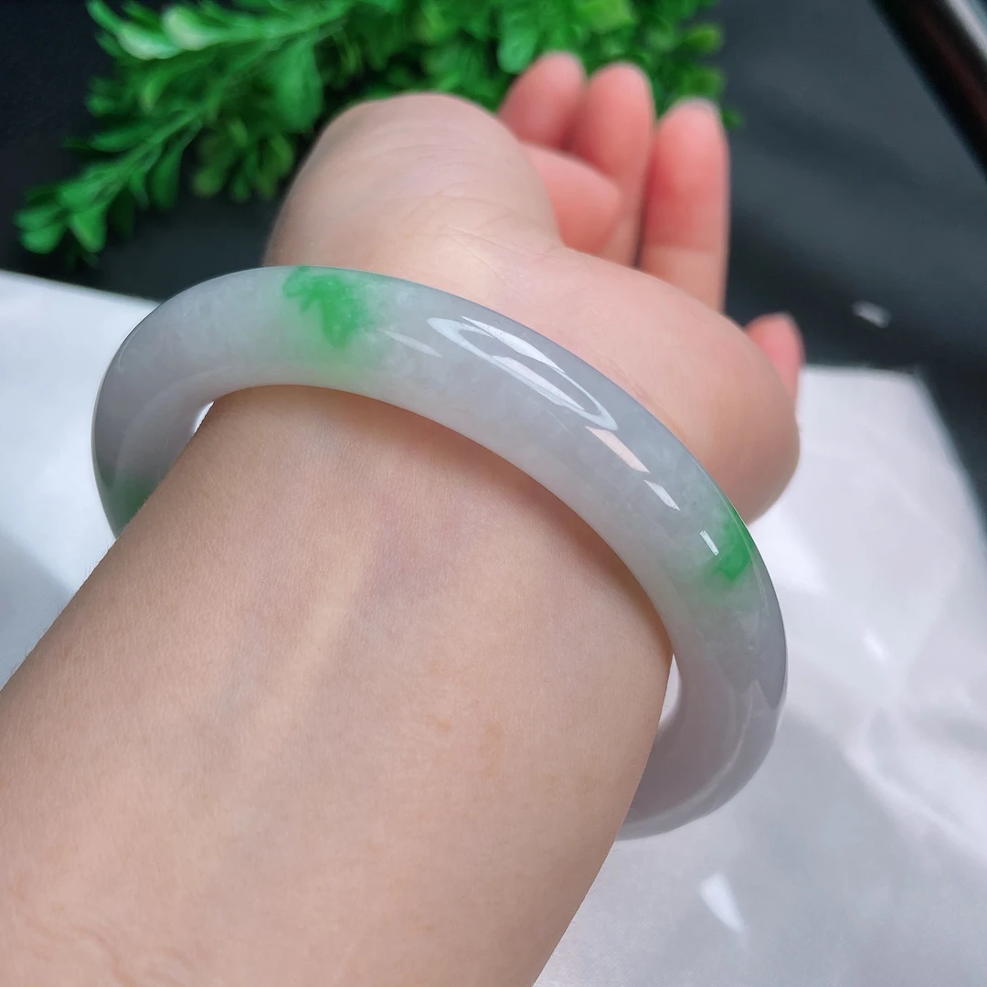 59圈圆条飘阳绿翡翠手镯缅甸天然a货老坑冰透精品百搭玉镯k40713