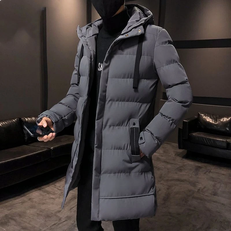 羽绒棉服冬季加长棉大衣男士中长款过膝加厚大码青年连帽大棉袄款