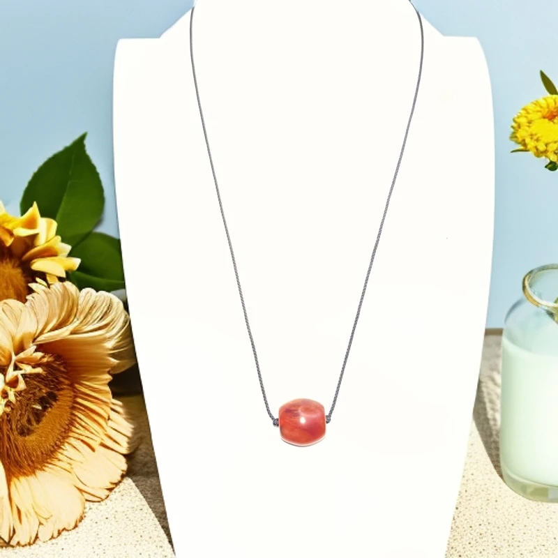 钛钢亚克力项链 相思豆简约短款情侣款项链手工气质时尚百搭红色